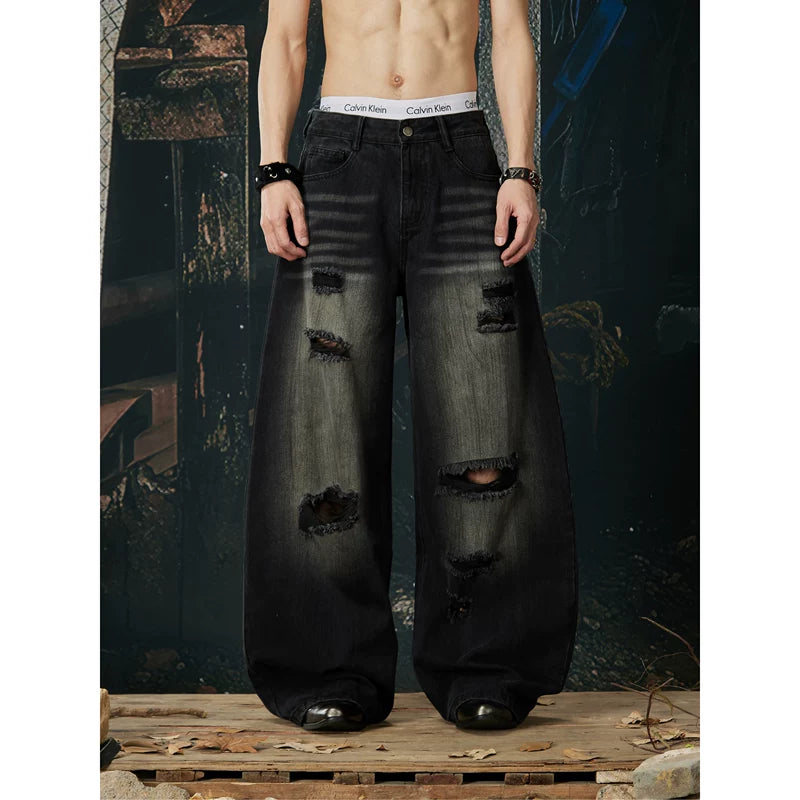 6033122197486,6033122197487,6033122197488,6033122197489, Distressed Wide Leg Ripped Denim Pants