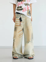 Distressed Wide Leg Straight Jeans Pants 1