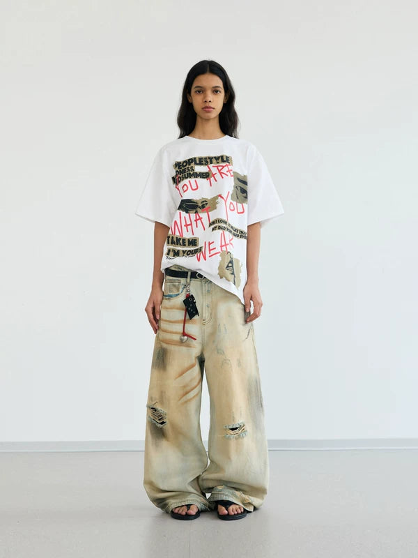 Distressed Wide Leg Straight Jeans Pants 3