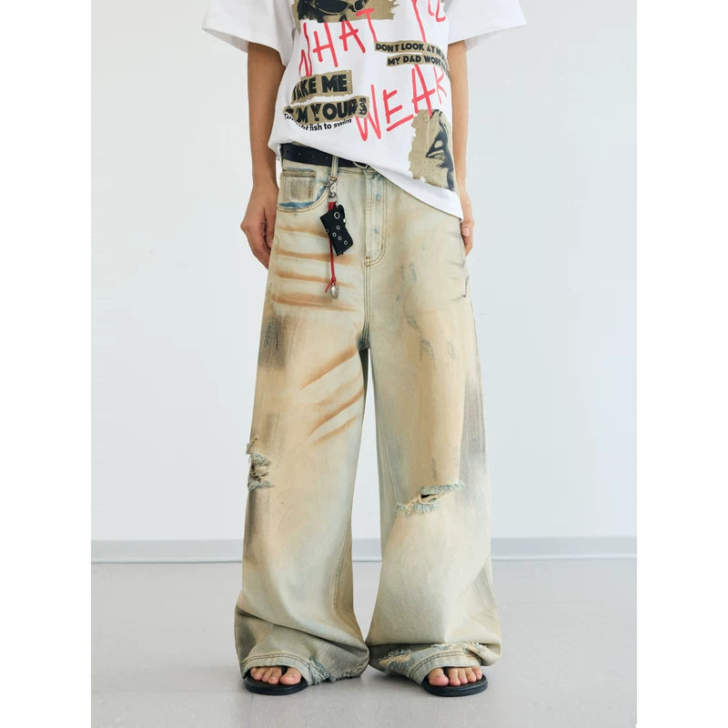 5500166234096,5500166234097,5500166234098,5500166234099,5576053649906, Distressed Wide Leg Straight Jeans Pants
