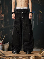 Distressed Wide Leg Streetwear Cargo Jeans Pants 1