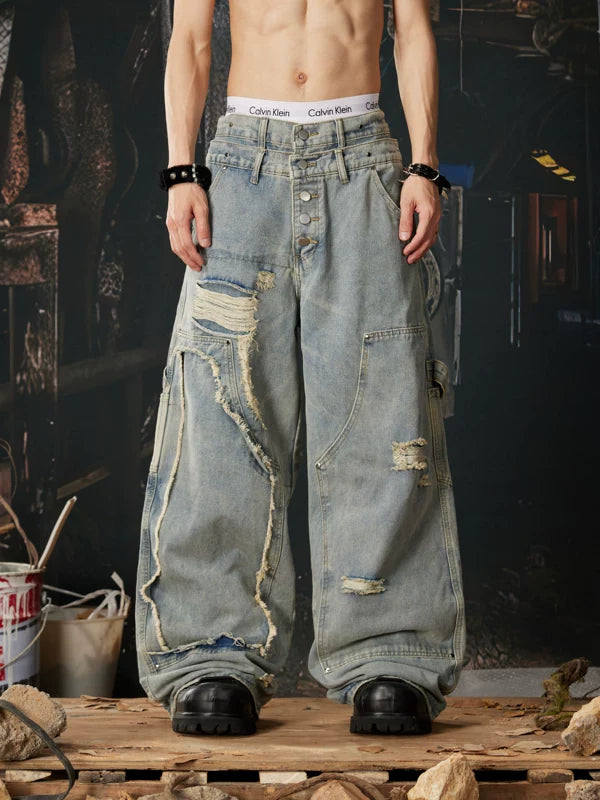 Distressed Wide Leg Streetwear Cargo Jeans Pants 2
