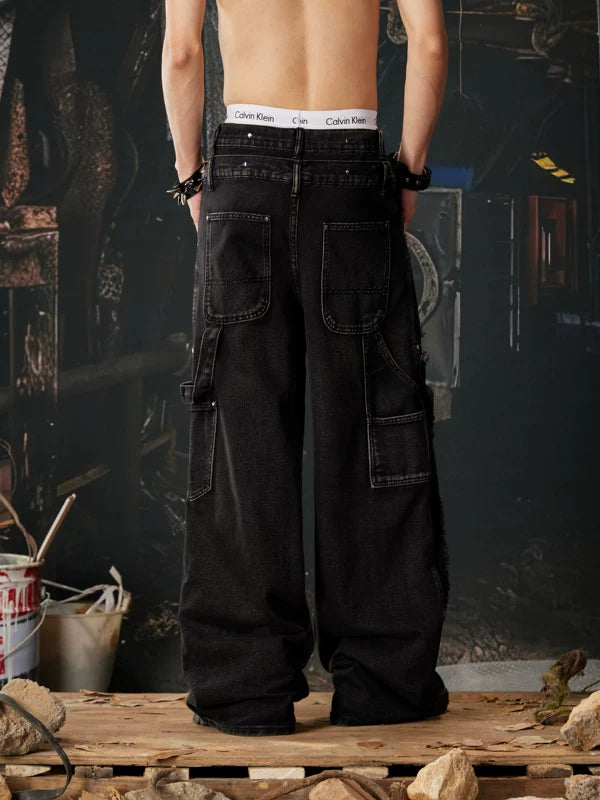 Distressed Wide Leg Streetwear Cargo Jeans Pants 3
