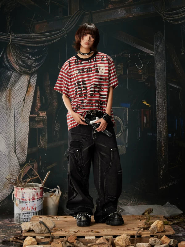 Distressed Wide Leg Streetwear Cargo Jeans Pants 4