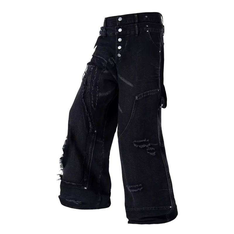 6207719539954,6207719539955,6207719539956,6207719539957, Distressed Wide Leg Streetwear Cargo Jeans Pants