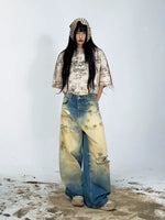Distressed Wide-Leg Vintage Washed Jeans Pants 1