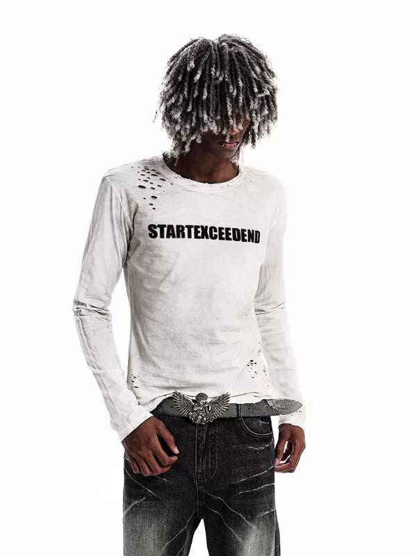 Distressed Wing Print Long-Sleeve Cotton T-Shirt 2
