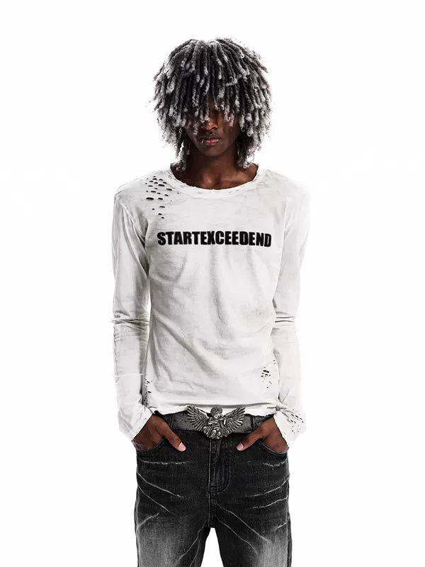 Distressed Wing Print Long-Sleeve Cotton T-Shirt 3