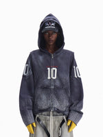 ,6102561767312,6102561767313,6102561767314, Distressed Zip-Up Hoodie with Number Print