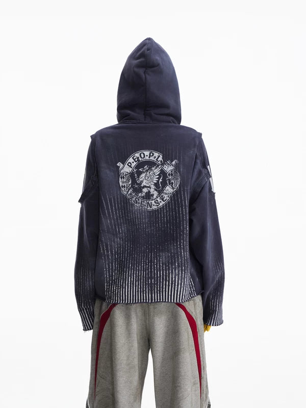 Distressed Zip-Up Hoodie with Number Print 4