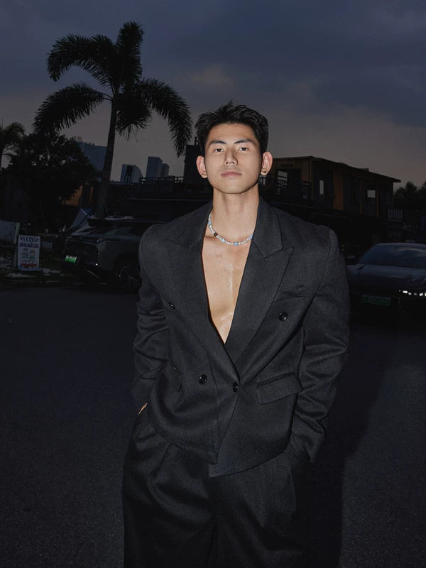 Double-Breasted Blazer and Wide Leg Pants 4