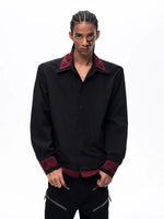 Double-Collar Faux Two-Piece Embroidered Shirt 2