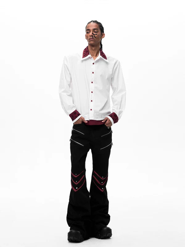 Double-Collar Faux Two-Piece Embroidered Shirt 3