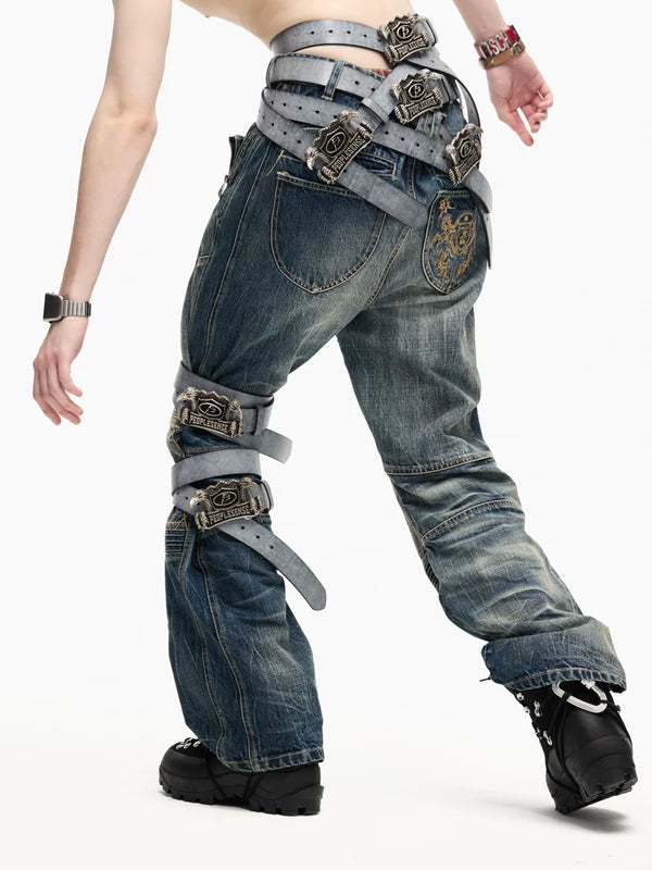 Double-Headed Eagle Distressed Leather Belt 3