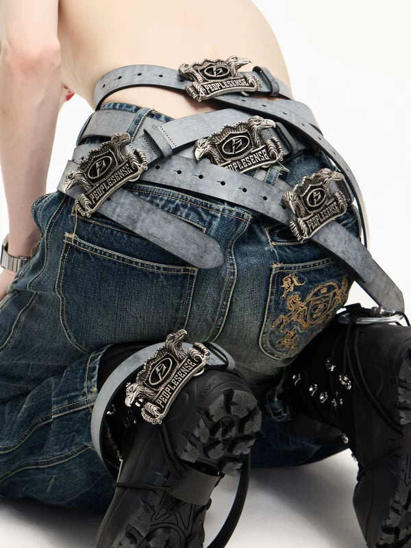 Double-Headed Eagle Distressed Leather Belt 4