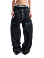 Double Knee Wide Leg Denim Pants 1