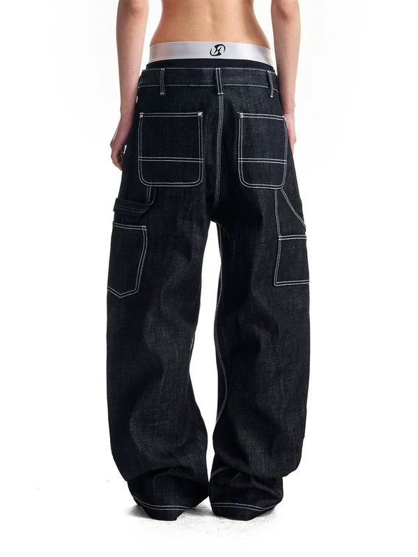 Double Knee Wide Leg Denim Pants 3
