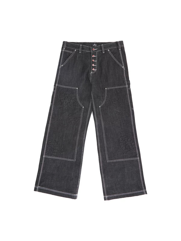 6147433734178,6147433734179,6147433734180,6147433734181, Double Knee Wide Leg Denim Pants