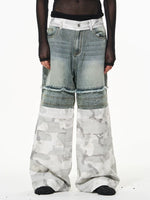 Double-Layer Camouflage Patchwork Wide Leg Pants 2