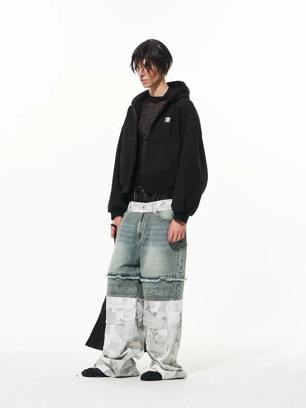 Double-Layer Camouflage Patchwork Wide Leg Pants 5