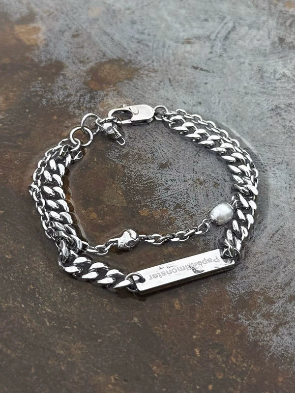 Double-Layer Cuban Chain Pearl ID Bracelet 2