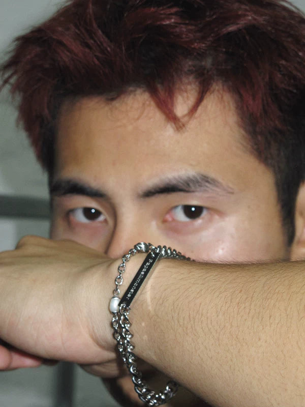 Double-Layer Cuban Chain Pearl ID Bracelet 5