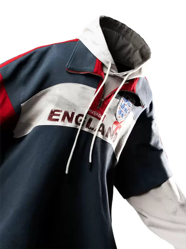 Double-Layer England Distressed Hooded Polo 1