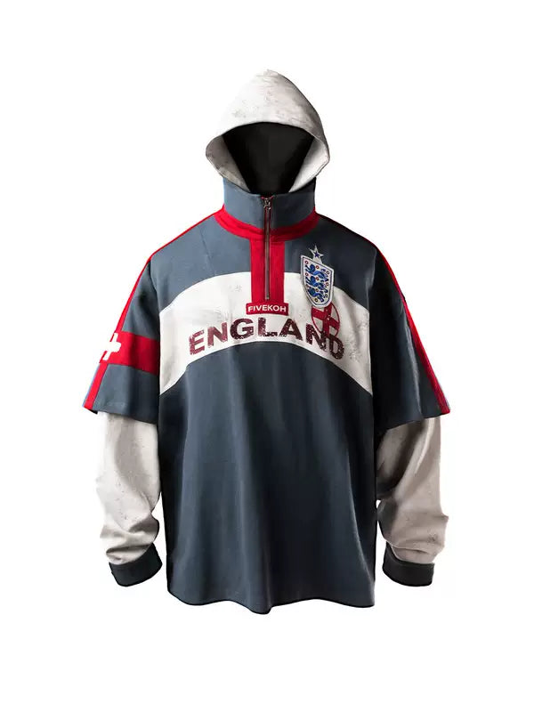 Double-Layer England Distressed Hooded Polo 3