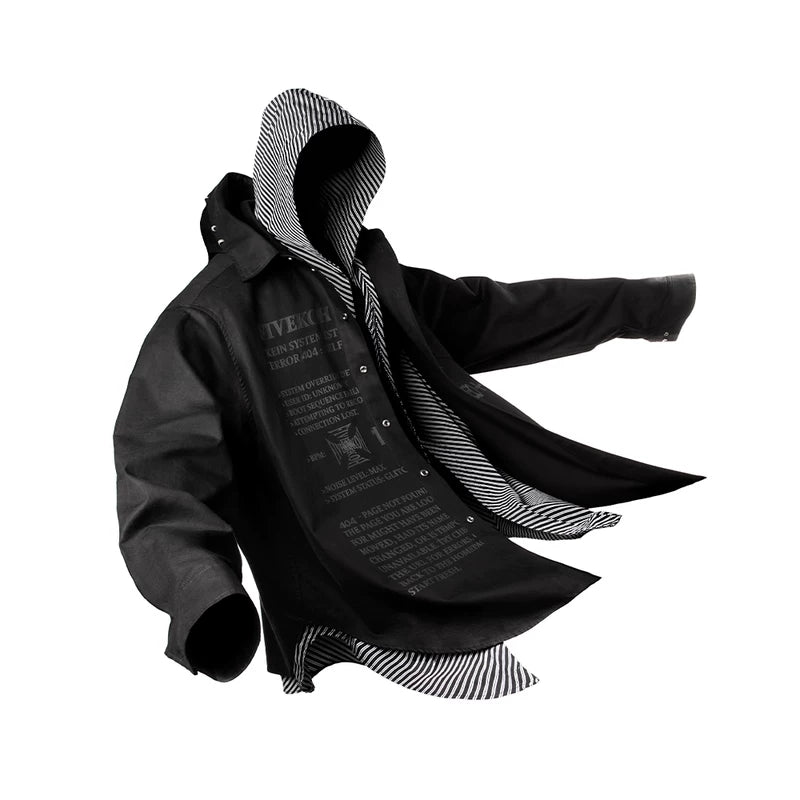 5756103248006,5756103248007, Double-Layer Faux Two-Piece Hooded Shirt