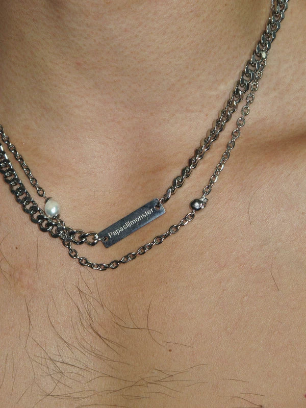 Double-Layer Pearl Cuban Chain Necklace 1