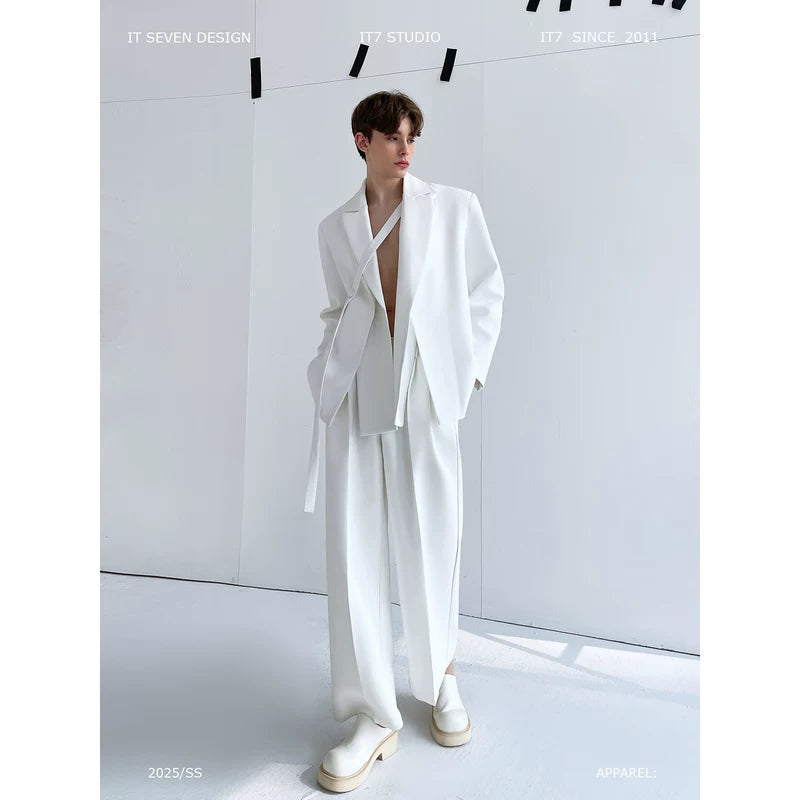 Double-Layer Tie Front Relaxed Suit Set 1