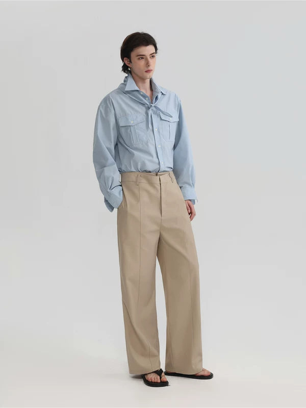 Double-Layer Waistband Straight-Leg Pants 2