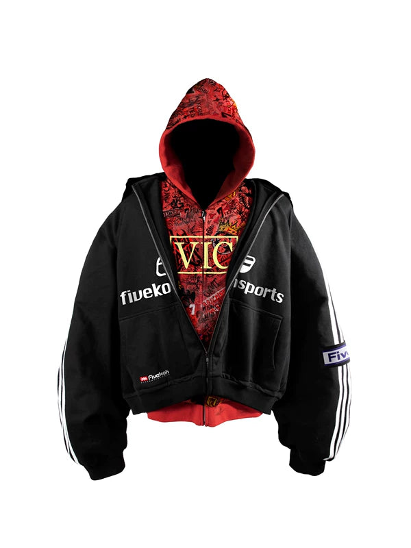 Double Layer Zip Up Hoodie Sweatshirt 1