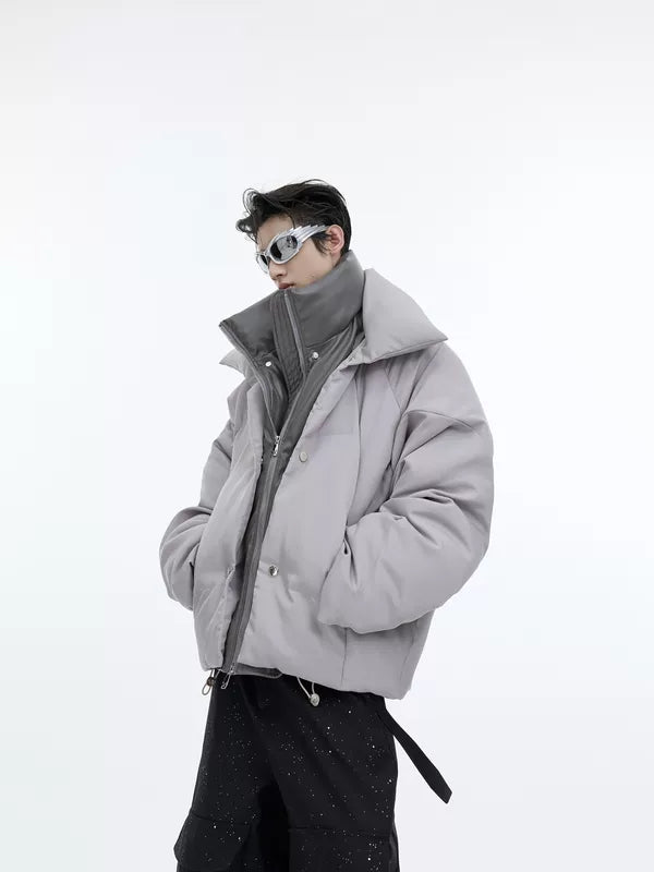 6030707669195,6030707669197,6030707669199, Double-Layered Faux Two-Piece Padded Jacket