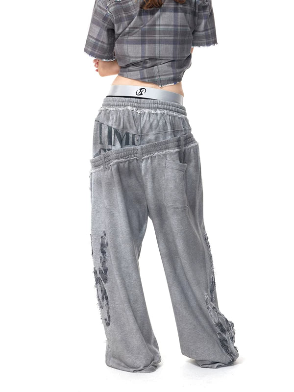 Double-Waist Applique Button Detail Sweatpants 3