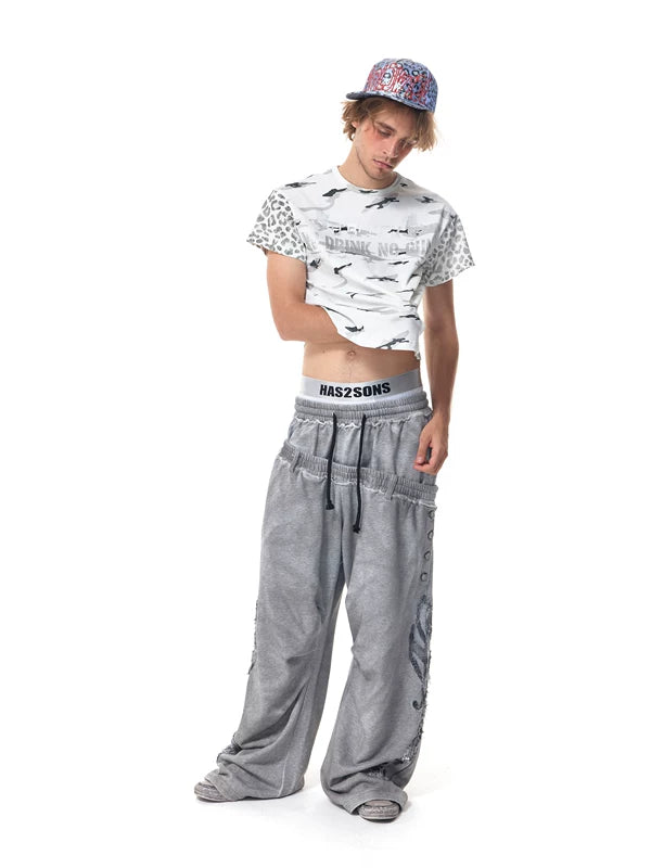 Double-Waist Applique Button Detail Sweatpants 4