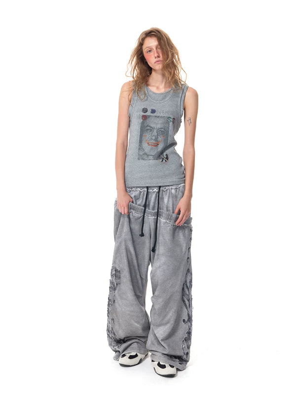 Double-Waist Applique Button Detail Sweatpants 5