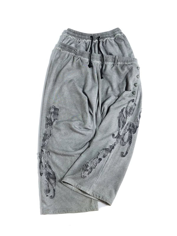 6100955737053,6100955737054,6100955737055,6100955737056, Double-Waist Applique Button Detail Sweatpants