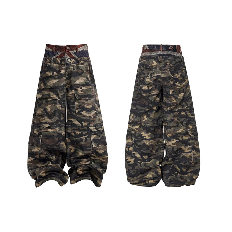 6101295104869,6101295104870,6101295104871,6101295104872, Double Waist Camouflage Cargo Pants