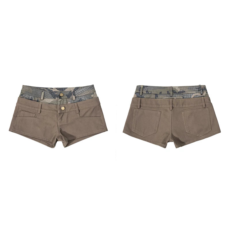 6266352946335,6266352946336,6266352946337,6266352946338, Double Waist Low-Rise Denim Shorts