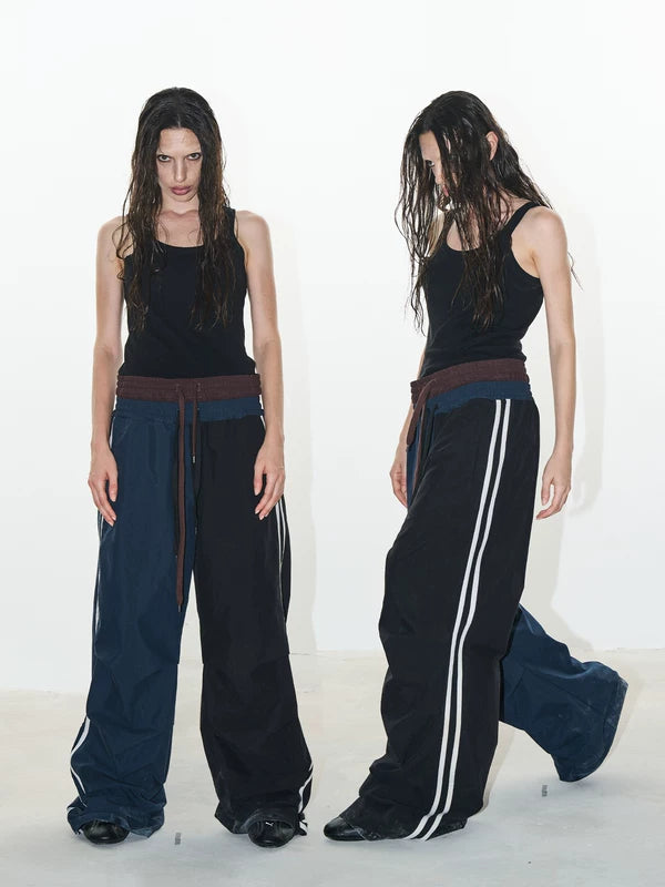 Double Waist Wide Leg Track Pants 1