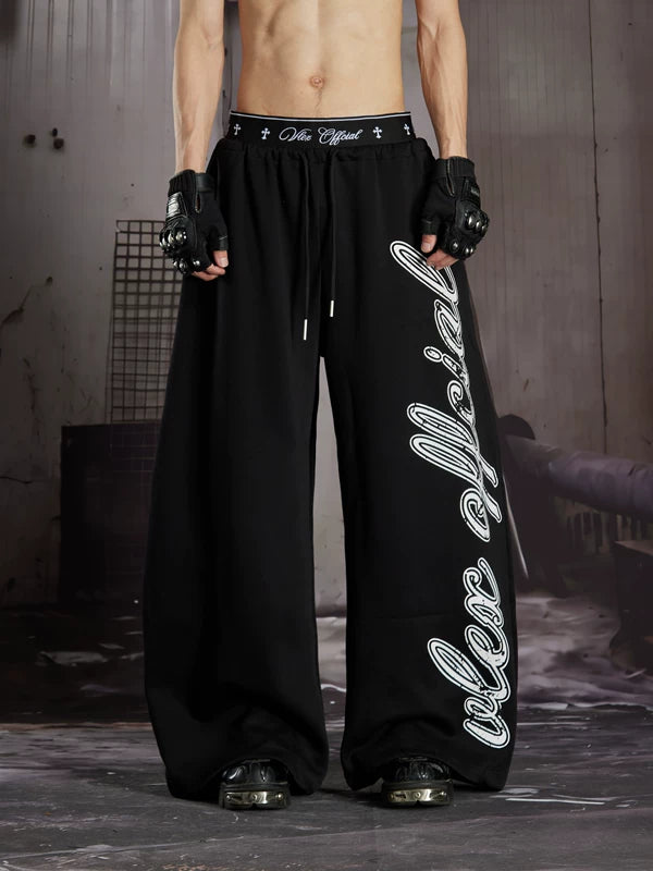 Double Waistband Printed Loose Casual Pants 2