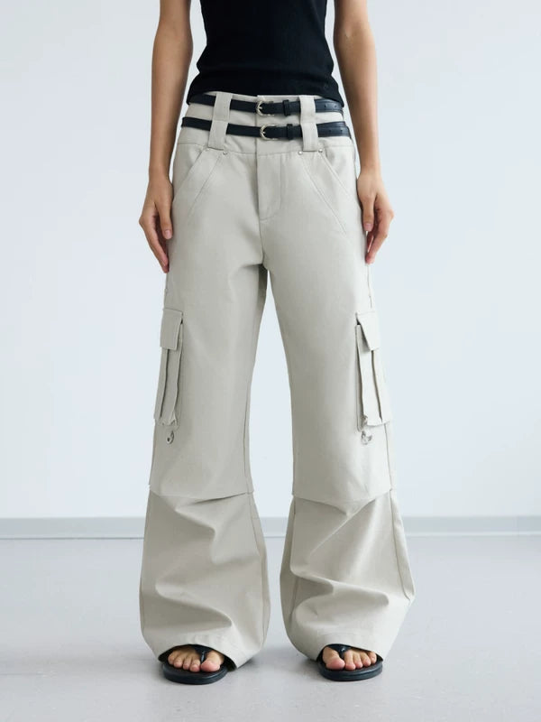 Double-Waistband Wide-Leg Cargo Pants 1
