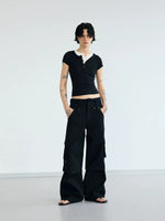 Double-Waistband Wide-Leg Cargo Pants 4