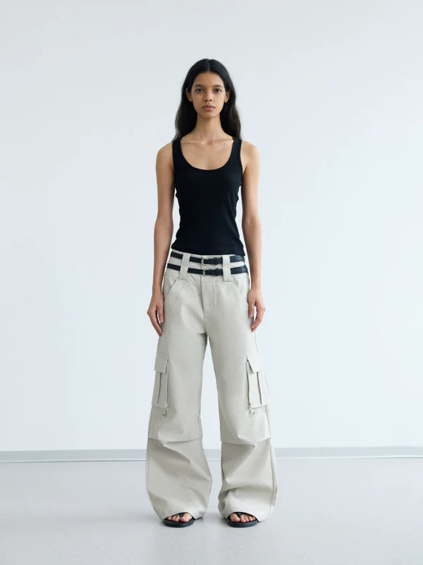 Double-Waistband Wide-Leg Cargo Pants 5
