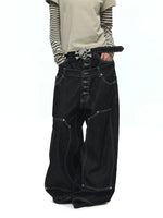 Double Waistband Wide Leg Denim Pants 1