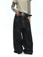 Double Waistband Wide Leg Denim Pants 3