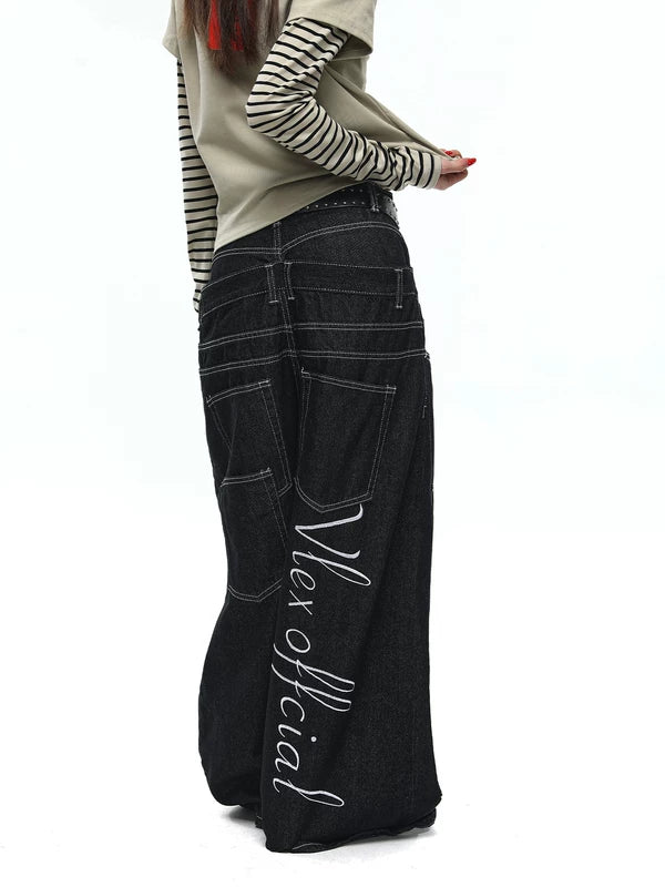 Double Waistband Wide Leg Denim Pants 4