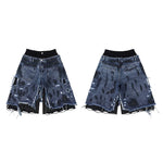6266283090577,6266283090578,6266283090579,6266283090580, Double-Waisted Distressed Patchwork Denim Shorts
