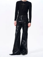 Double-Waisted Flared Leather Pants 2